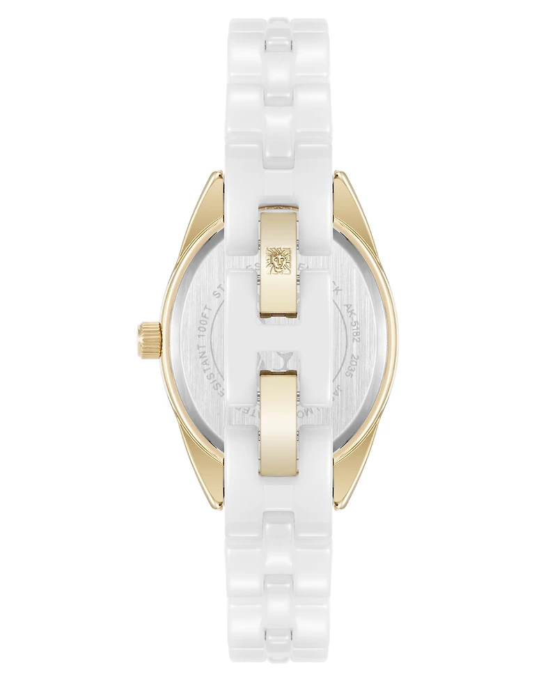 Anne Klein Women's Quartz White Ceramic Oval Diamond Dial Watch, 27mm