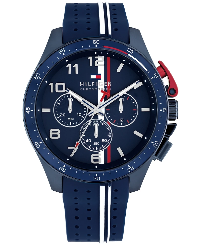 Tommy Hilfiger Men's Chronograph Blue Silicone Strap Watch, 46mm