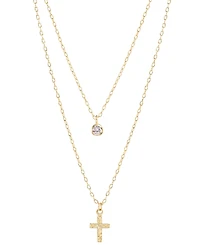 Macy's Round Cubic Zirconia & Cross Two Row Pendant Necklace, 18" + 2" extender