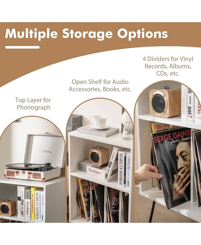 Gouun Record Player Stand with Charging Station for Living Room Bedroom