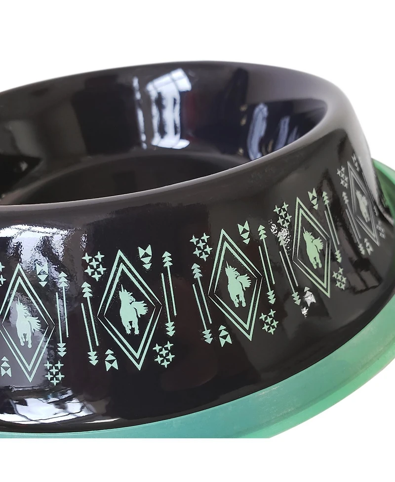 Non-Skid Boho Stainless Steel Dog Bowl – with Whimsical Unicorn Design, Silicone Base for Medium Dogs – Black/24oz