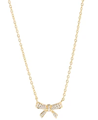 Cubic Zirconia Pave Bow Pendant Necklace Sterling Silver, 16" + 3" extender (Also Available 14k Gold over Silver)