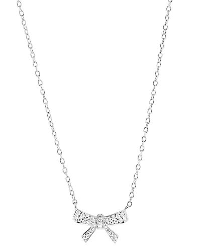 Cubic Zirconia Pave Bow Pendant Necklace in Sterling Silver, 16" + 3" extender (Also Available in 14k Gold over Sterling Silver)