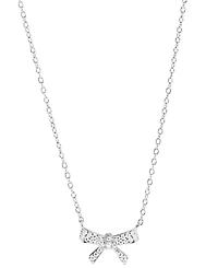 Cubic Zirconia Pave Bow Pendant Necklace in Sterling Silver, 16" + 3" extender (Also Available in 14k Gold over Sterling Silver)