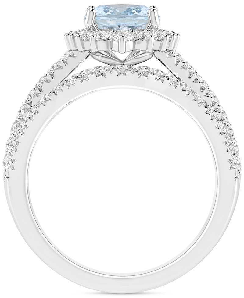 Aquamarine (1-1/2 ct. t.w.) & Diamond (7/8 Oval Halo Bridal Set 14k White Gold