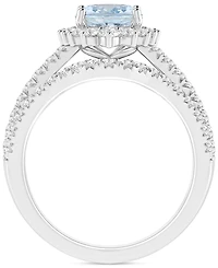 Aquamarine (1-1/2 ct. t.w.) & Diamond (7/8 Oval Halo Bridal Set 14k White Gold