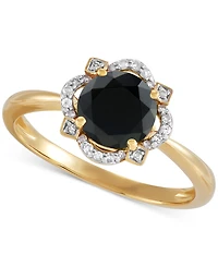 Macy's Onyx & Diamond Accent Ring in 14k Gold Over Sterling Silver