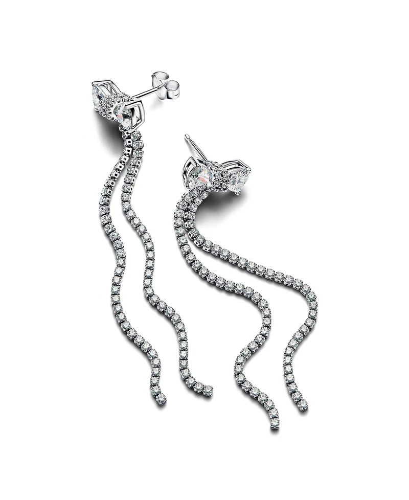 Pandora Sterling Silver Pave Bow Drop Earrings