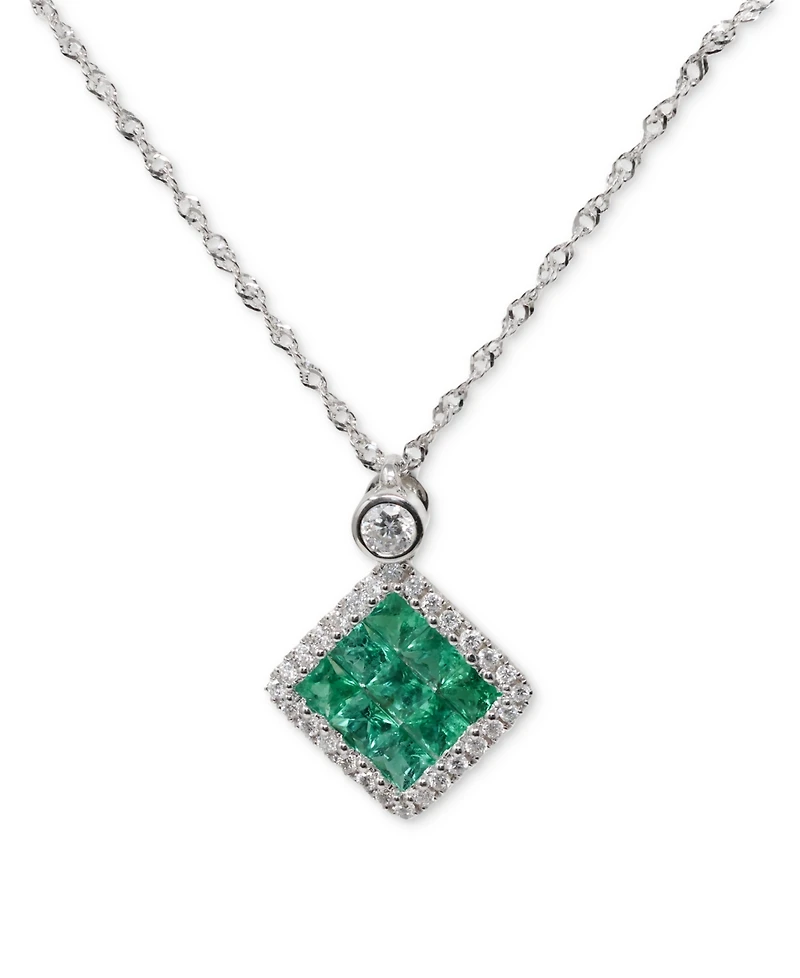Macy's Princess Cut Emerald (1/2 ct. t.w.) & Diamond (1/8 Pendant Necklace 14k White Gold or Yellow Gold, 16" + 2" extender
