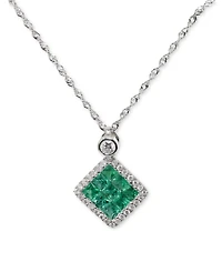 Macy's Princess Cut Emerald (1/2 ct. t.w.) & Diamond (1/8 Pendant Necklace 14k White Gold or Yellow Gold, 16" + 2" extender