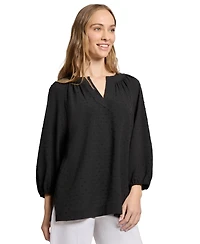 Jones New York Women's 3 Quarter Sleeve Notch Neck Popover Dotted Blouse