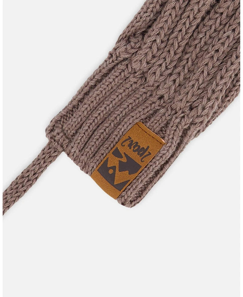 Deux par Deux Baby Boys Knit Mittens With String Taupe