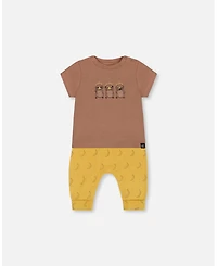 Deux par Baby Boys Printed Organic Cotton Top And Pant Set Yellow Bananas Brown