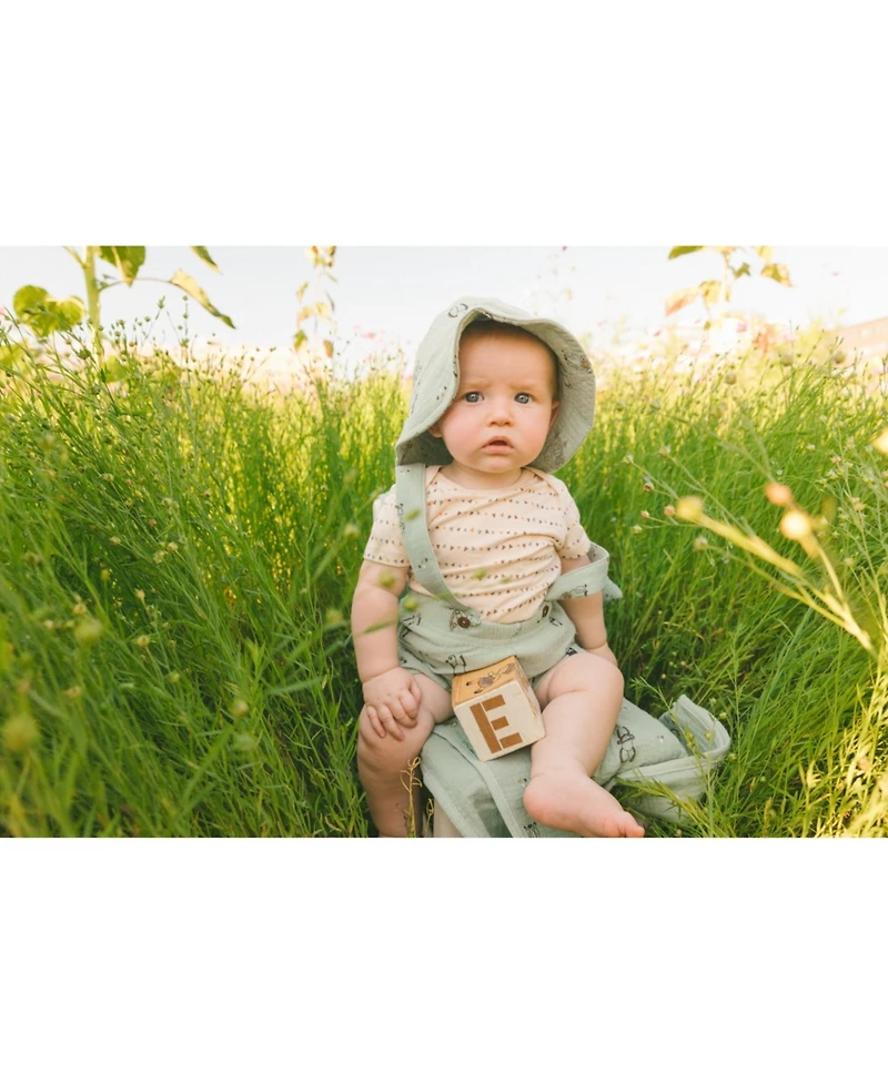 Deux par Deux Baby Boys Printed Muslin Shortall And Organic Cotton Onesie Set Sage Monkey And Off-White