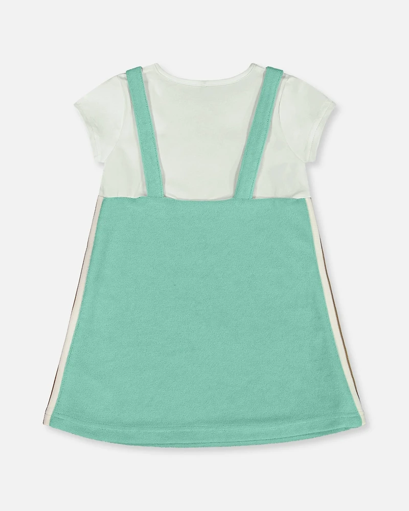 Deux par Big Girls Terry Cloth Dress Turquoise And Off-White