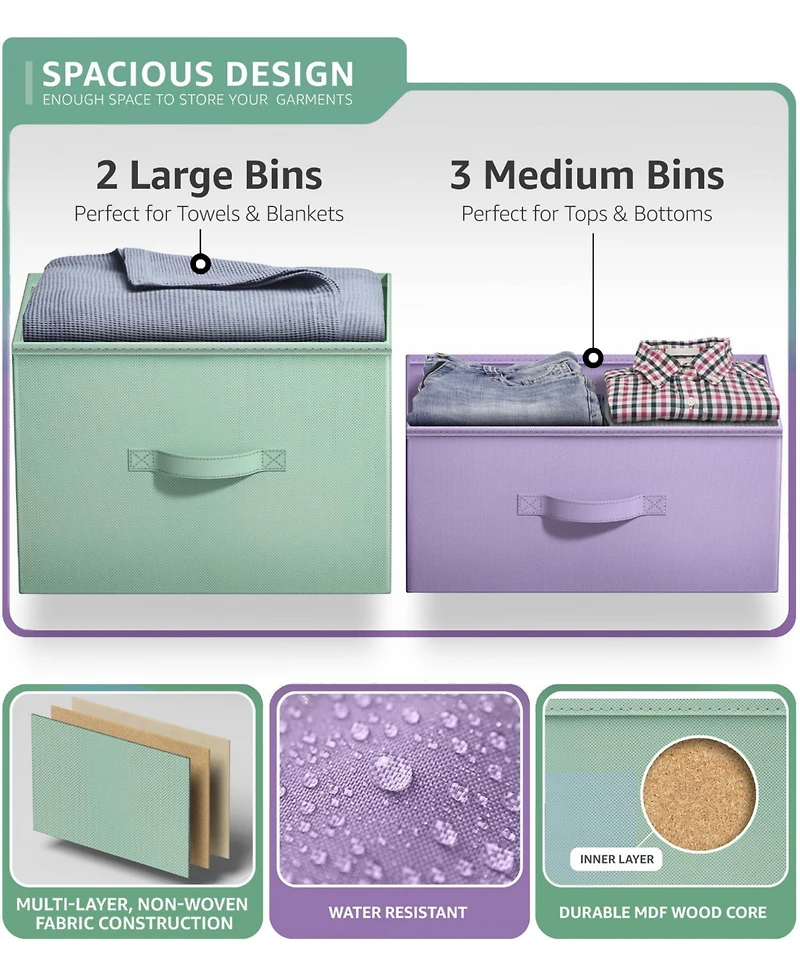 Sorbus Dresser with 5 Drawers - Storage Chest Organizer with Steel Frame, Wood Top, Handles, Fabric Bins