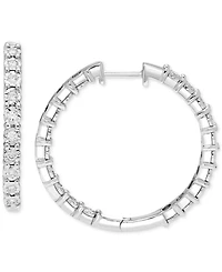 Diamond Sunray Textured Medium Hoop Earrings (1/2 ct. t.w.) in Sterling Silver. 1.3"
