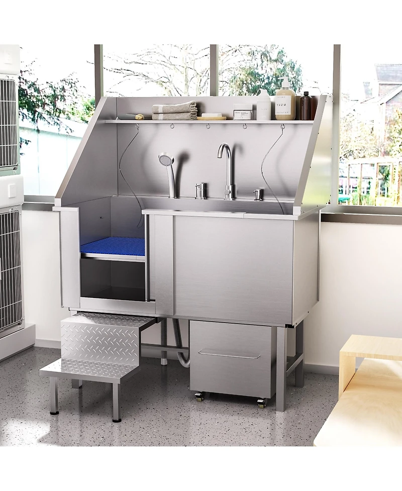50 in. Dog Washing Station with Sink, Storage, Drawer and Ladder
