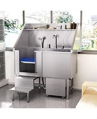 50 in. Dog Washing Station with Sink, Storage, Drawer and Ladder