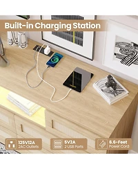 gaomon Natural Rattan Dresser for Bedroom with Led light and Charging Station