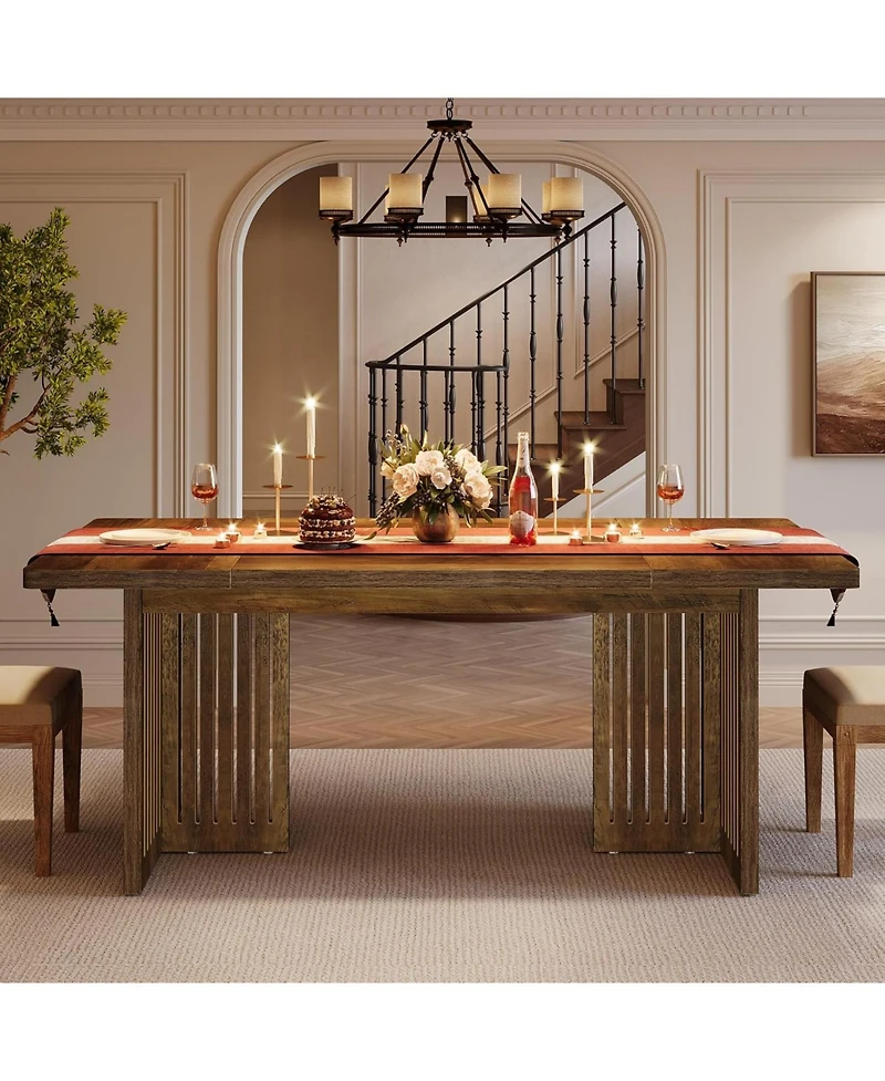 Tribesigns 63" Wood Dining Table for 4-6 People, Large Rectangular Kitchen Table with Sturdy Wooden Legs, Farmhouse Dinner Table, Rustic Brown