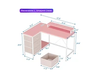 gaomon L Shaped Desk with Power Outlets & Led Lights, Computer Desk with Drawers & Shelves
