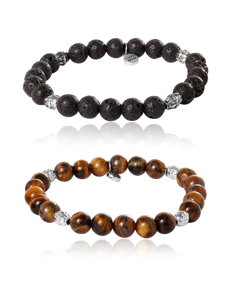 Lucky Brand Beaded Bracelets – Tiger's Eye & Lava Matte Black Stone Stretch Set