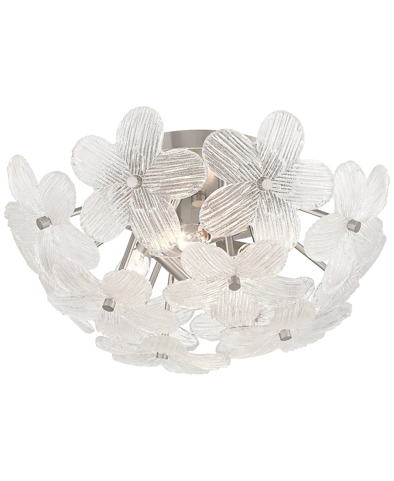 Possini Euro Design Filoli 16" Modern Semi Flush-Mount Ceiling Light Fixture Kitchen Foyer Flower Silver Brushed Nickel Finish