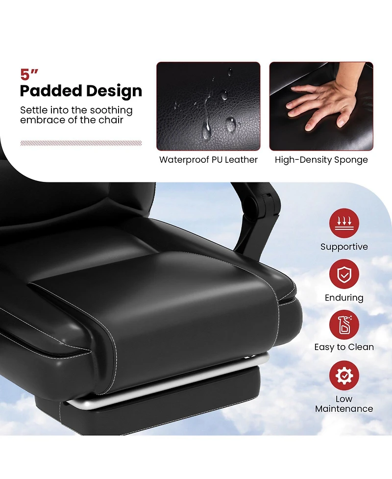 Gouun Massage Adjustable Executive Chair with Armrests and Retractable Footrest