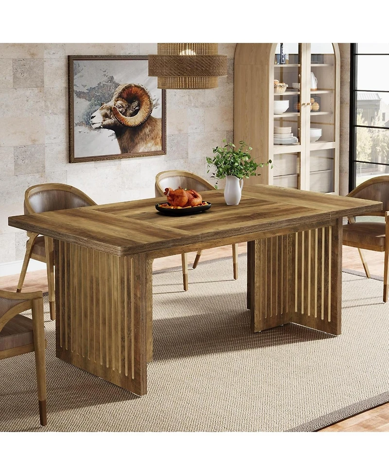 Tribesigns 63" Wood Dining Table for 4-6 People, Large Rectangular Kitchen Table with Sturdy Wooden Legs, Farmhouse Dinner Table, Rustic Brown