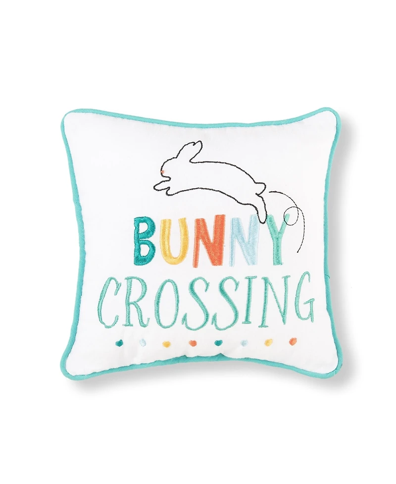 10" x 10" Easter "Bunny Crossing" Embroidered Small/Petite Spring Themed Accent Throw Pillow