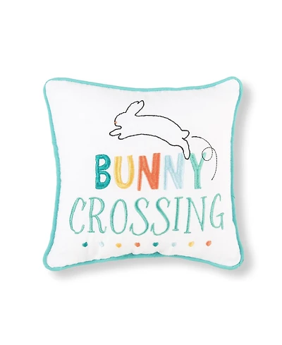 10" x 10" Easter "Bunny Crossing" Embroidered Small/Petite Spring Themed Accent Throw Pillow
