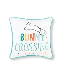 10" x 10" Easter "Bunny Crossing" Embroidered Small/Petite Spring Themed Accent Throw Pillow