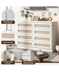 gaomon 8 Drawer Double Dresser for Bedroom, Rattan Chest of Dressers