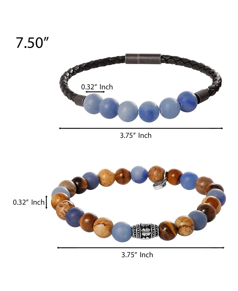 Lucky Brand Sodalite, Picture Jasper, Tiger's Eye Stretch Bead & Magnetic Cord Bracelet Set - 2 Piece