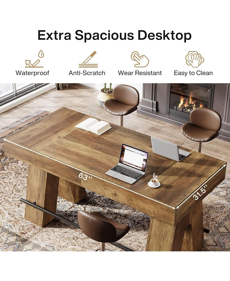 Tribesigns Bar Table, 63-Inch Bar Height Pub Table, Counter Height Table with Metal Footrest, Rectangular High Top Dining Counter Tables with Wood Ped