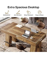 Tribesigns Bar Table, 63-Inch Bar Height Pub Table, Counter Height Table with Metal Footrest, Rectangular High Top Dining Counter Tables with Wood Ped