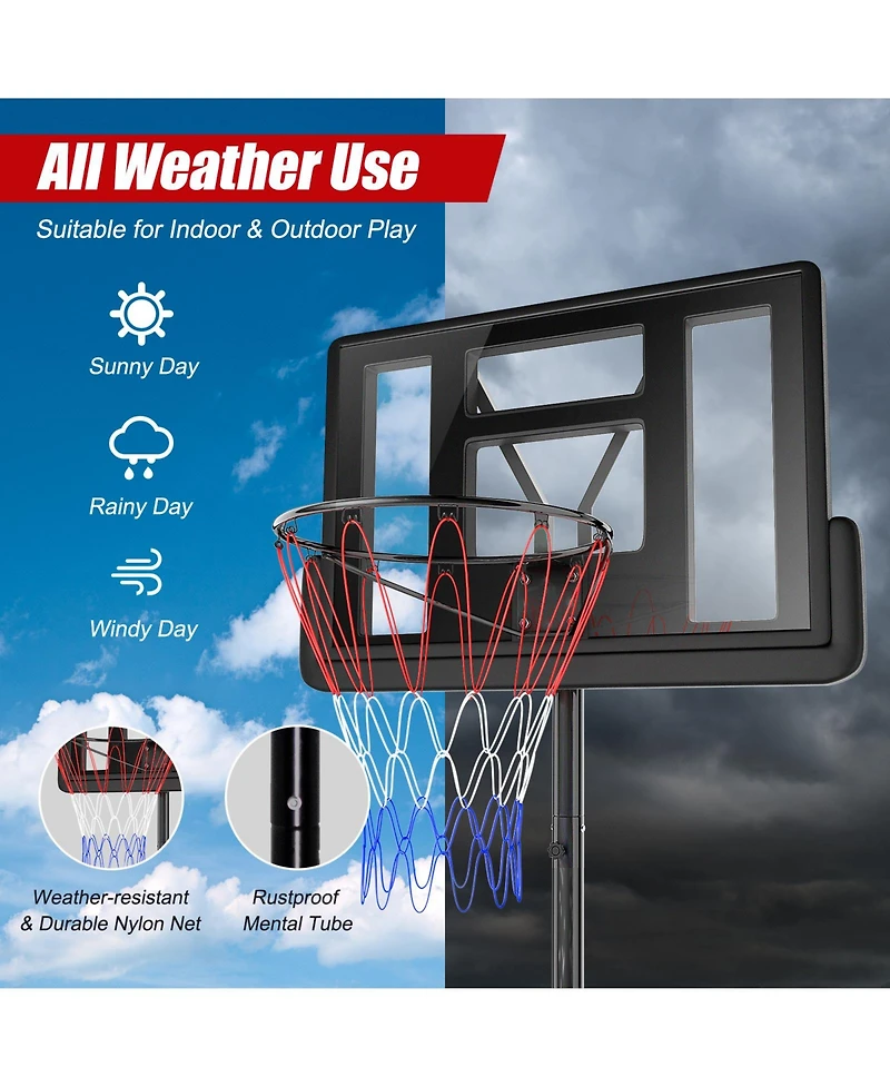 Kuyotq Height Adjustable Portable Shatterproof Backboard Basketball Hoop with 2 Nets