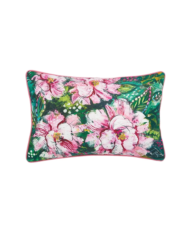 14" x 22" Peony Spring Printed and Embellished Spring Easter Themed Accent Throw Pillow