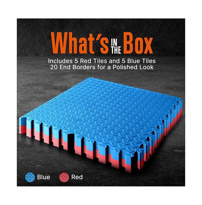 Squatz 10-Piece Puzzle Exercise Mat, Eva Foam Tiles, Red/Blue