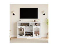 gaomon Modern Coffee Cabinet with Led Lights, White Bar Cabinet with 2 Glass Doors, Coffee Bar Cabinet with Adjustable Shelves, Wine Cabinet with Wine