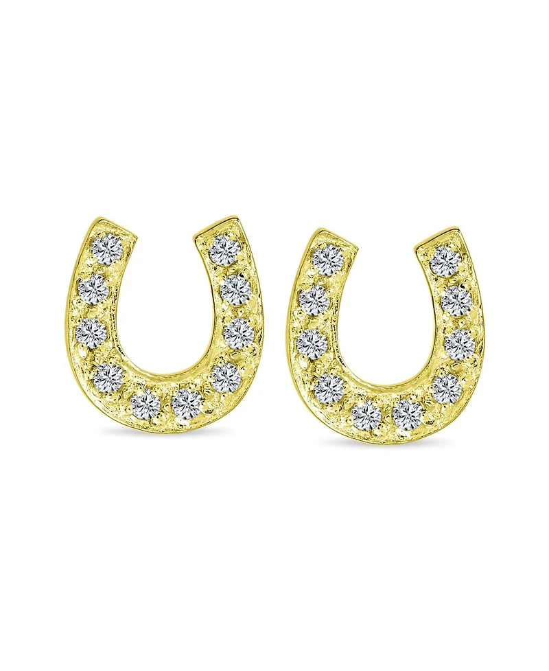 Bling Jewelry Lucky Equestrian Cz Stud Earrings Horseshoe Sterling Silver