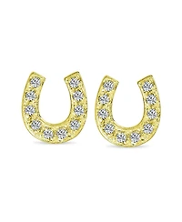 Bling Jewelry Lucky Equestrian Cz Stud Earrings Horseshoe Sterling Silver