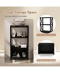 Bathroom Storage Cabinet with Open Shelves & Double Doors Modern Organizer