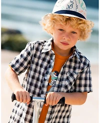 Deux par Deux Baby Boys Short Sleeve Button Down Shirt Black And Beige Plaid