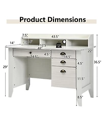 Gouun Vintage Computer Desk with Storage Shelves and 4 Drawer