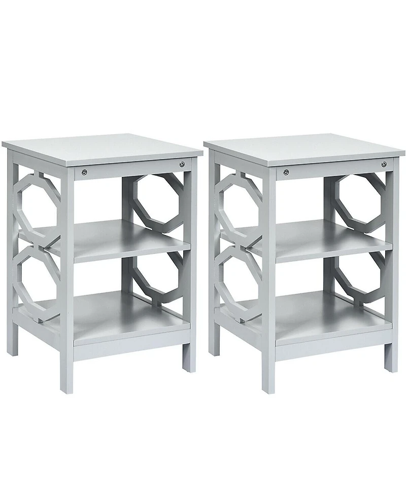Gouun 2 Pieces 3-tier Nightstand Sofa Side End Accent Table Storage Display Shelf