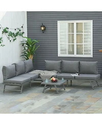 Outsunny 3-Piece Patio Couch Furniture Set with 2 Convertible Sofas,