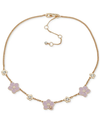 Karl Lagerfeld Paris Gold-Tone Crystal & Color Flower Statement Necklace, 16" + 3" extender