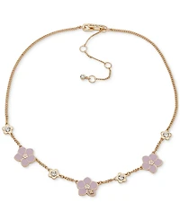Karl Lagerfeld Paris Gold-Tone Crystal & Color Flower Statement Necklace, 16" + 3" extender